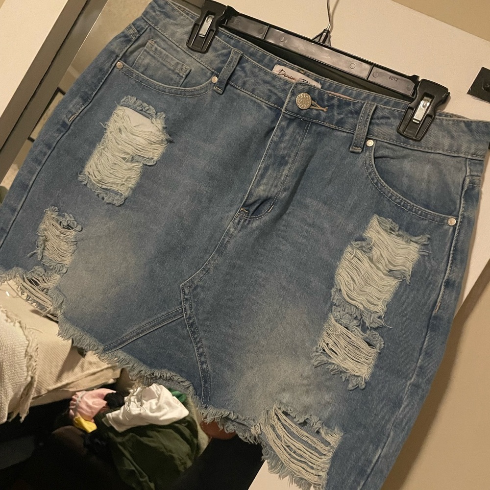 Distressed Denim Skirt